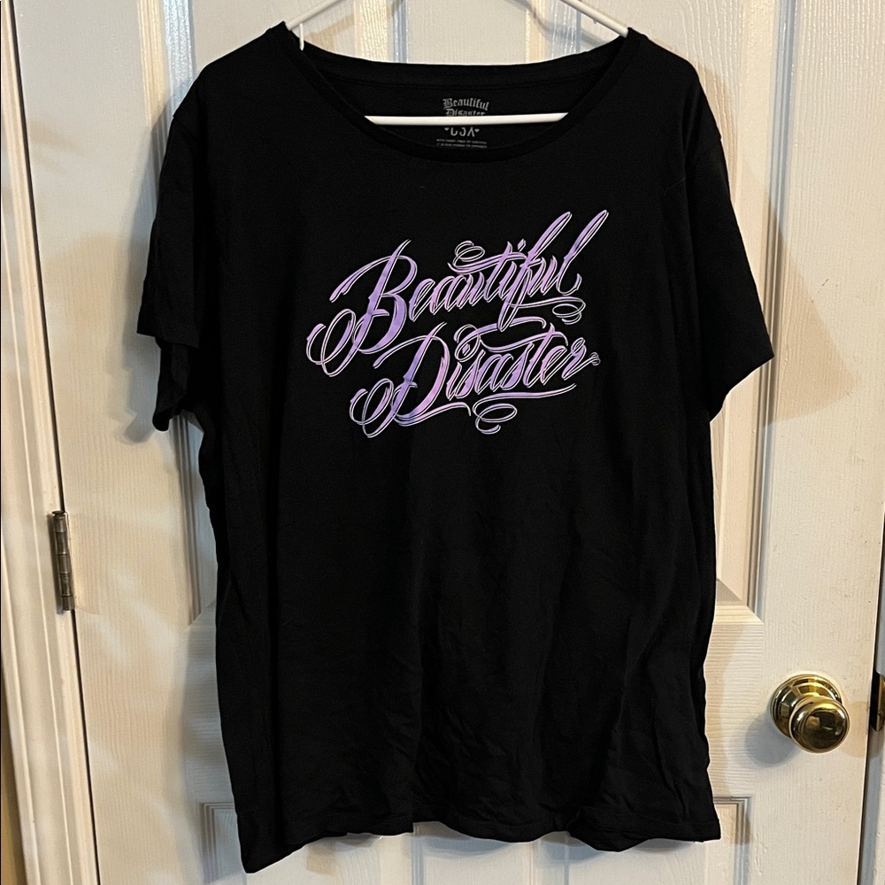 Beautiful Disaster Black Tee with Purple Print